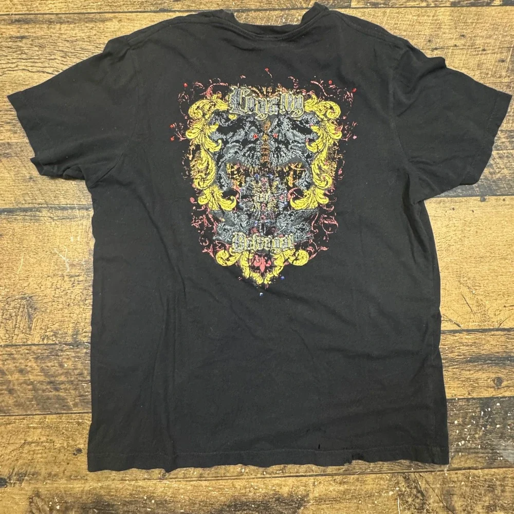 Men's Black Rhinestone Skull Crown Graphic‎ T-Shirt X-Large